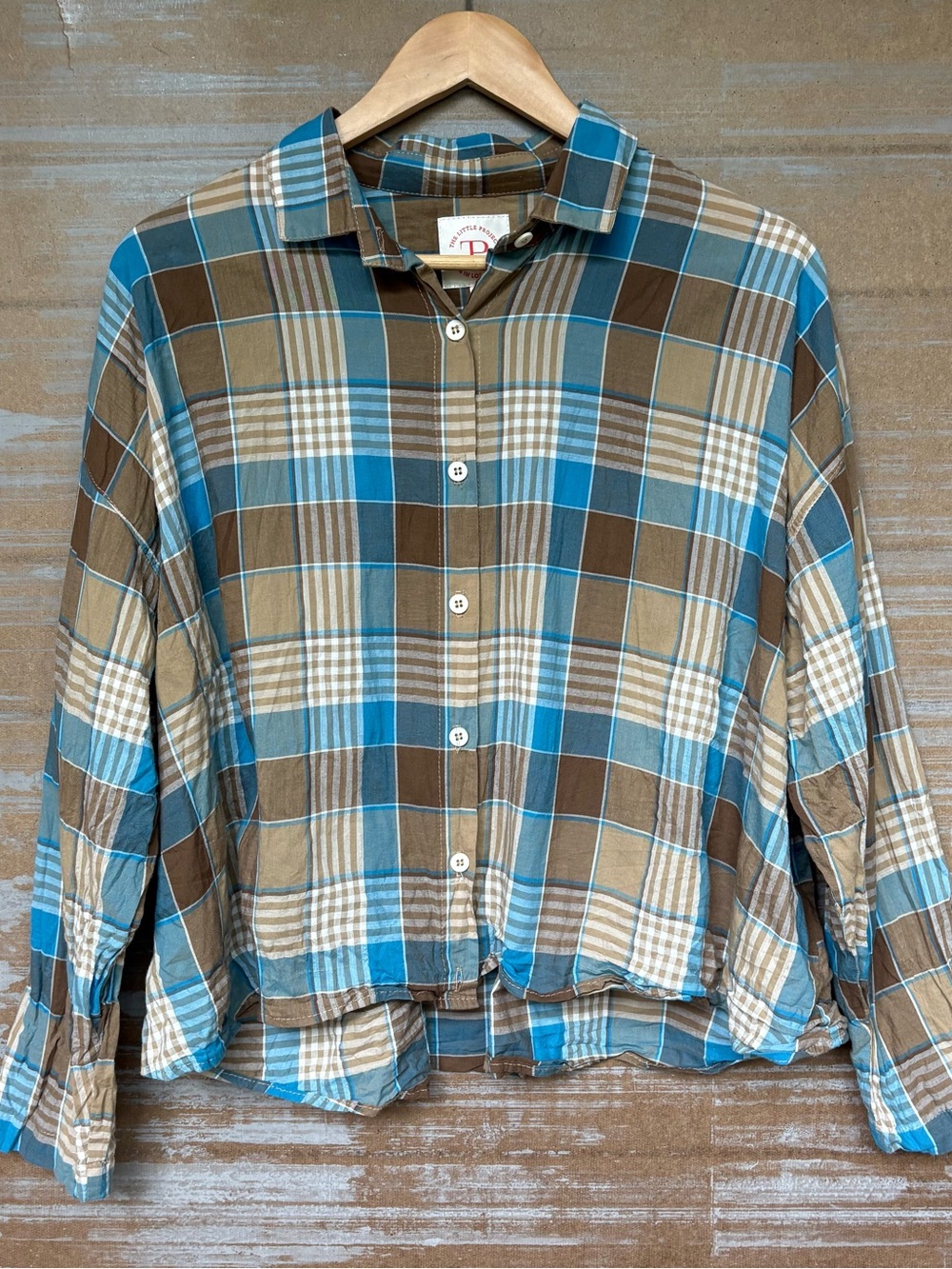 The Little Project 100% Cotton Plaid Button Down Top Preppy Classic Womens M